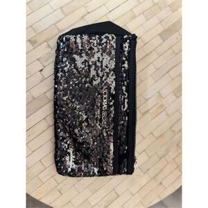 Victoria’s Secret Black Sequin Clutch Zip Pouch Wristlet Evening Bag